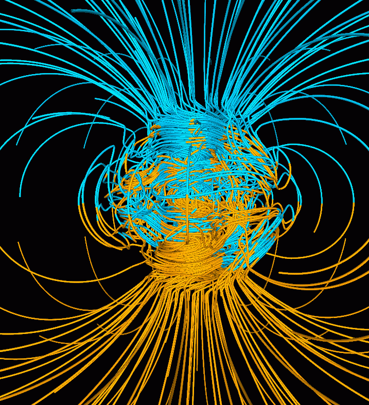 computer simulation of magnetic field created by the molton metallic outer core.gif